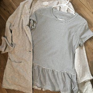 Caslon Peplum Tee IVORY- BLACK AUBREY STRIPE